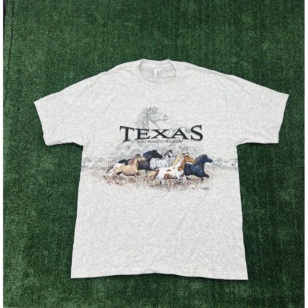 Vintage Anvil Nature Texas Horse T-ShirtMens XL 90s Gray Animal